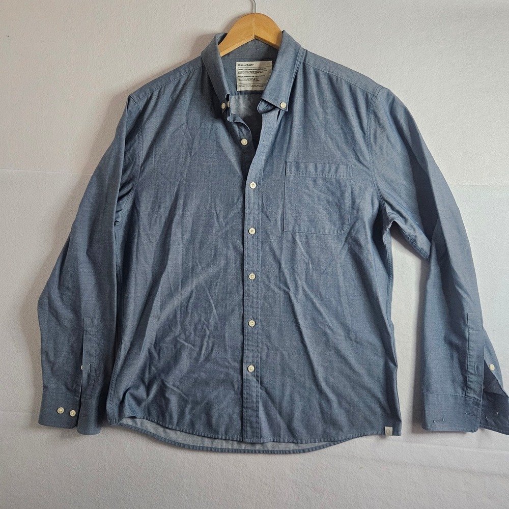 Ministry of Supply Velocity Mens Blue Stretch Button Down Shirt Large L Pocket